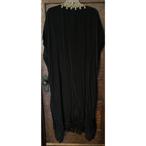 Asa Kaftans Black Gold Beading Halter Dress w/ Double Tie Front Robe Sz L / XL - Picture 13 of 16